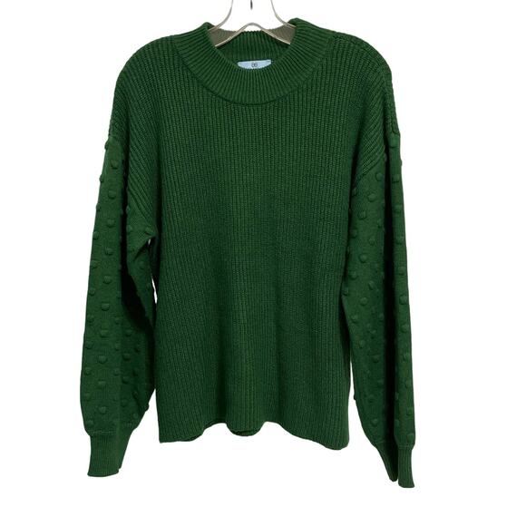 CeCe Green Ribbed Cotton Blend Mock‎ Turtle Sweater Large NWT - Picture 1 of 6